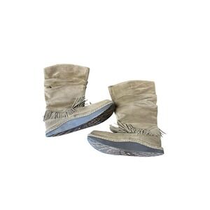 Earth Women's 7M Moongate Boots Black Leather Fringe Knee High Pull On Western